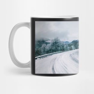 Norway in Wintertime - Valley and Snow-Covered Mountain Road Mug